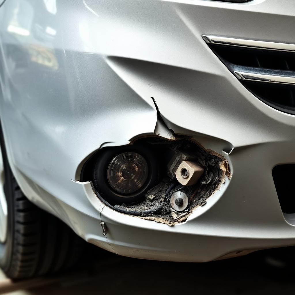 Damaged car bumper before repair